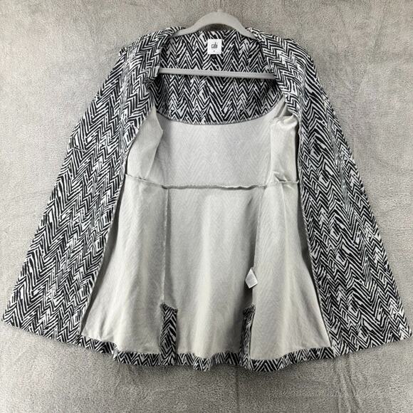 Cabi Jacket XS Gray Striped Zebra Zigzag Ponte Button Up Long 3/4 Sleeve Crew - Picture 5 of 16